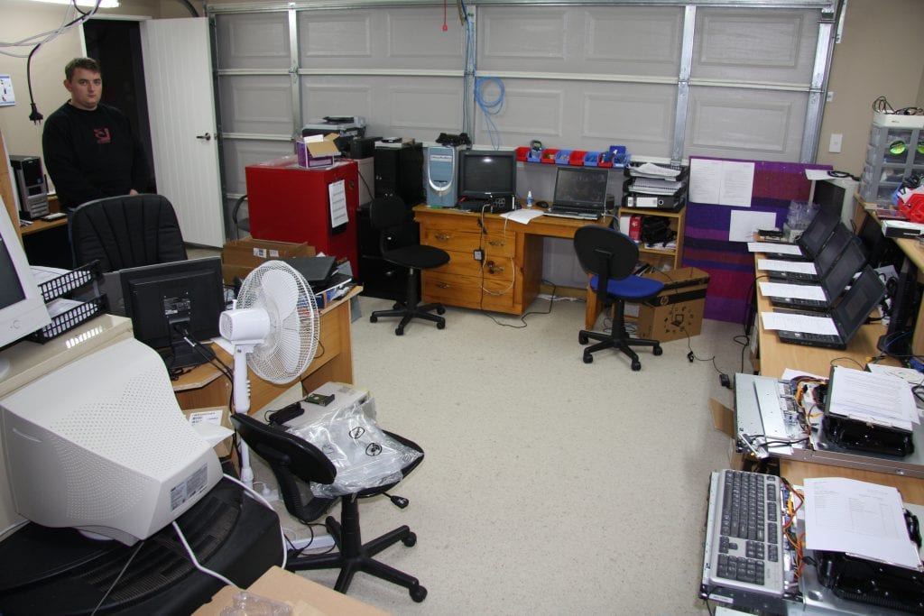 The original Belton workshop in the garage, mid-2000s
